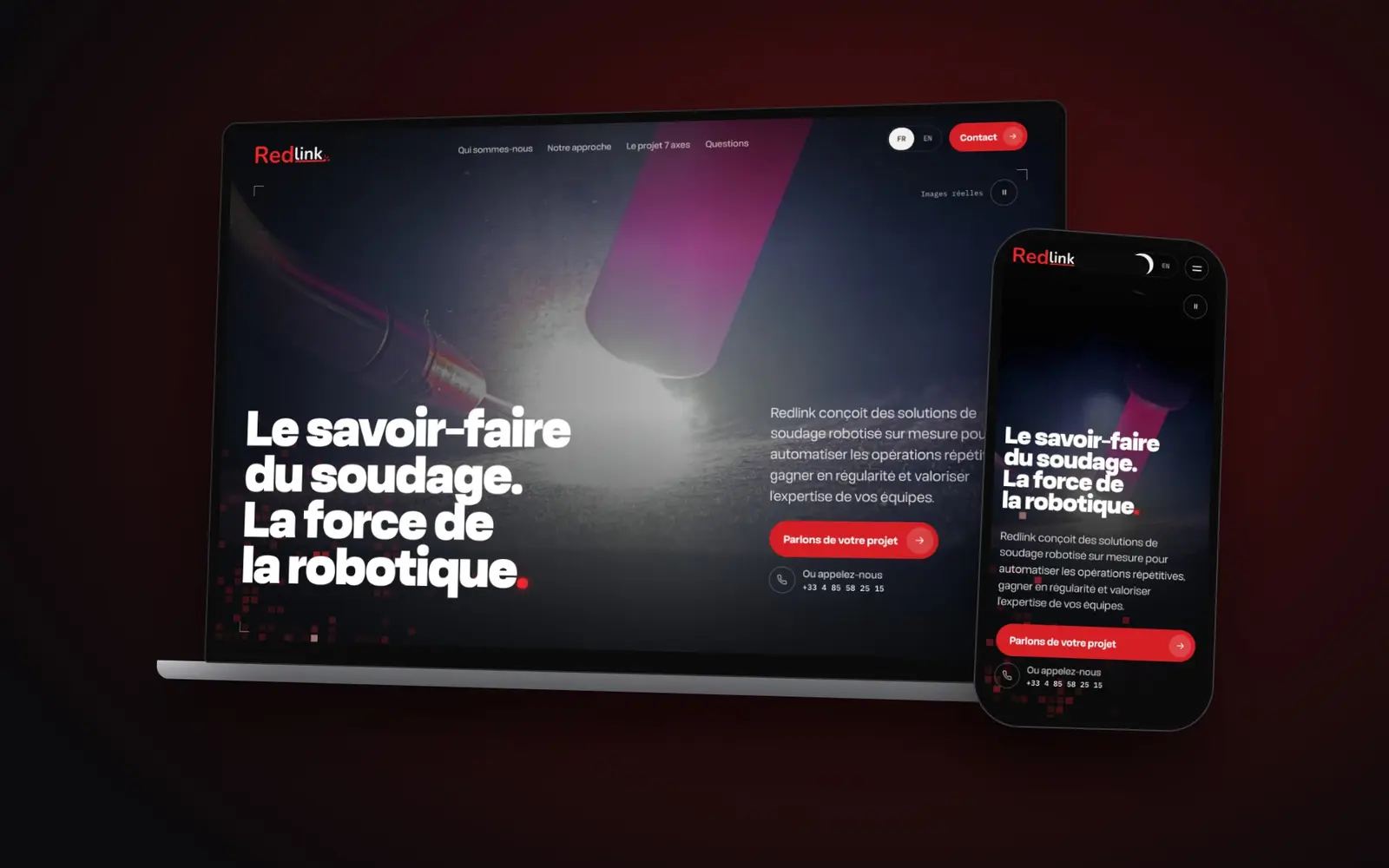 Site web de Redlink affiché sur un ordinateur portable et un téléphone