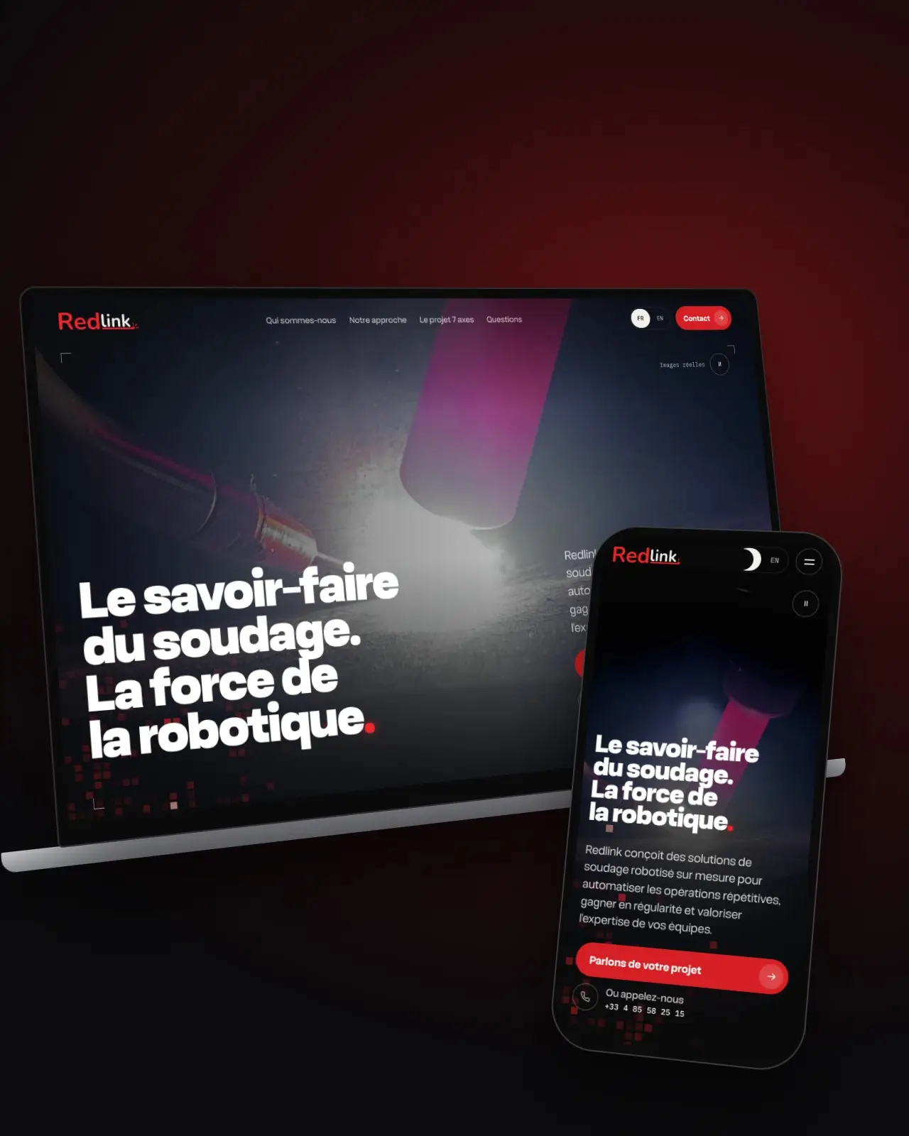 Site web de Redlink sur ordinateur portable et téléphone