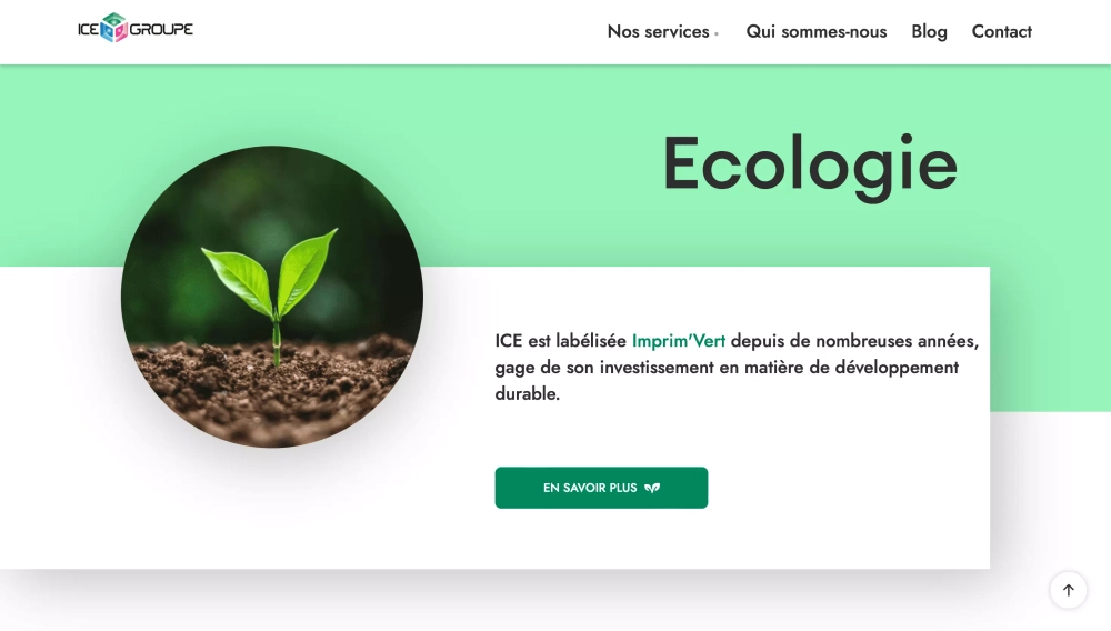 Section écologie du site ICE Groupe - Nexea, Agence créative digitale